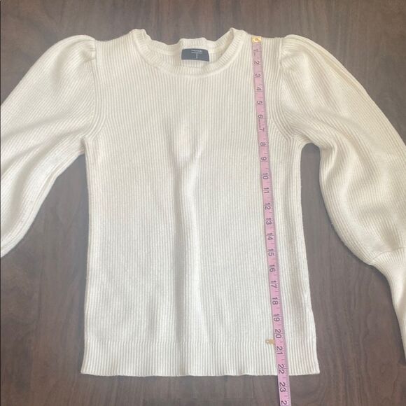 Tahari White Crew Neck Sweater Puff Sleeve - Picture 5 of 7